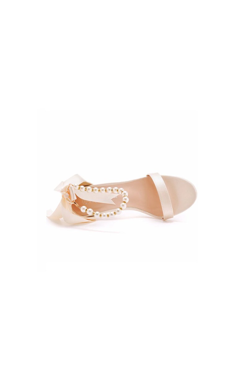 Satin Pearl Open Toe Ankle Strap High Heels - KissProm