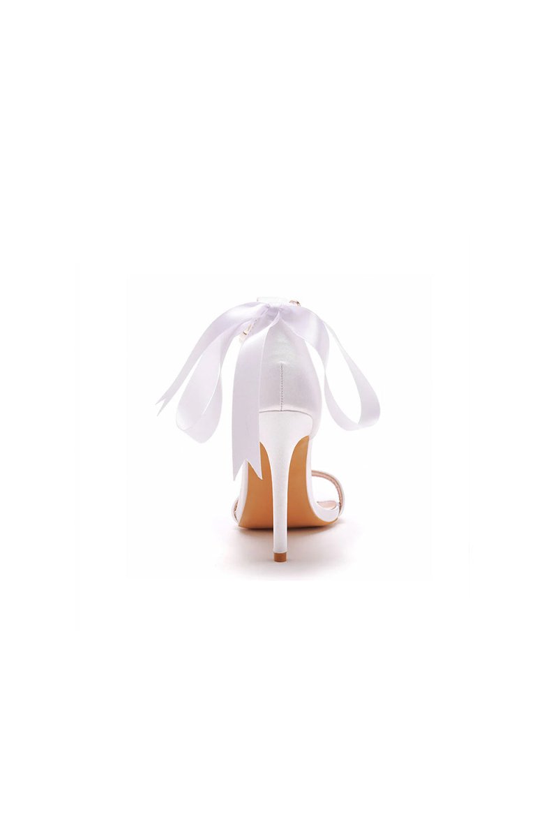 Satin Pearl Open Toe Ankle Strap High Heels - KissProm