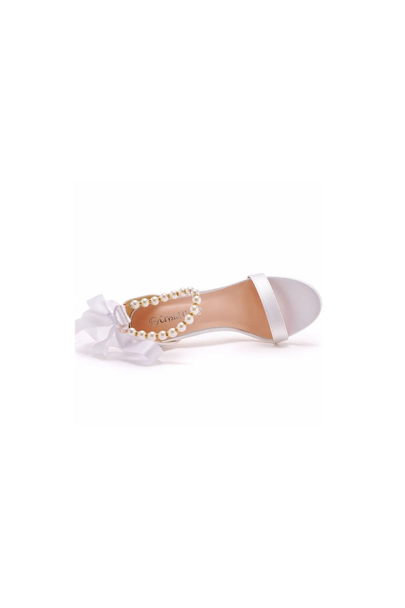 Satin Pearl Open Toe Ankle Strap High Heels - KissProm