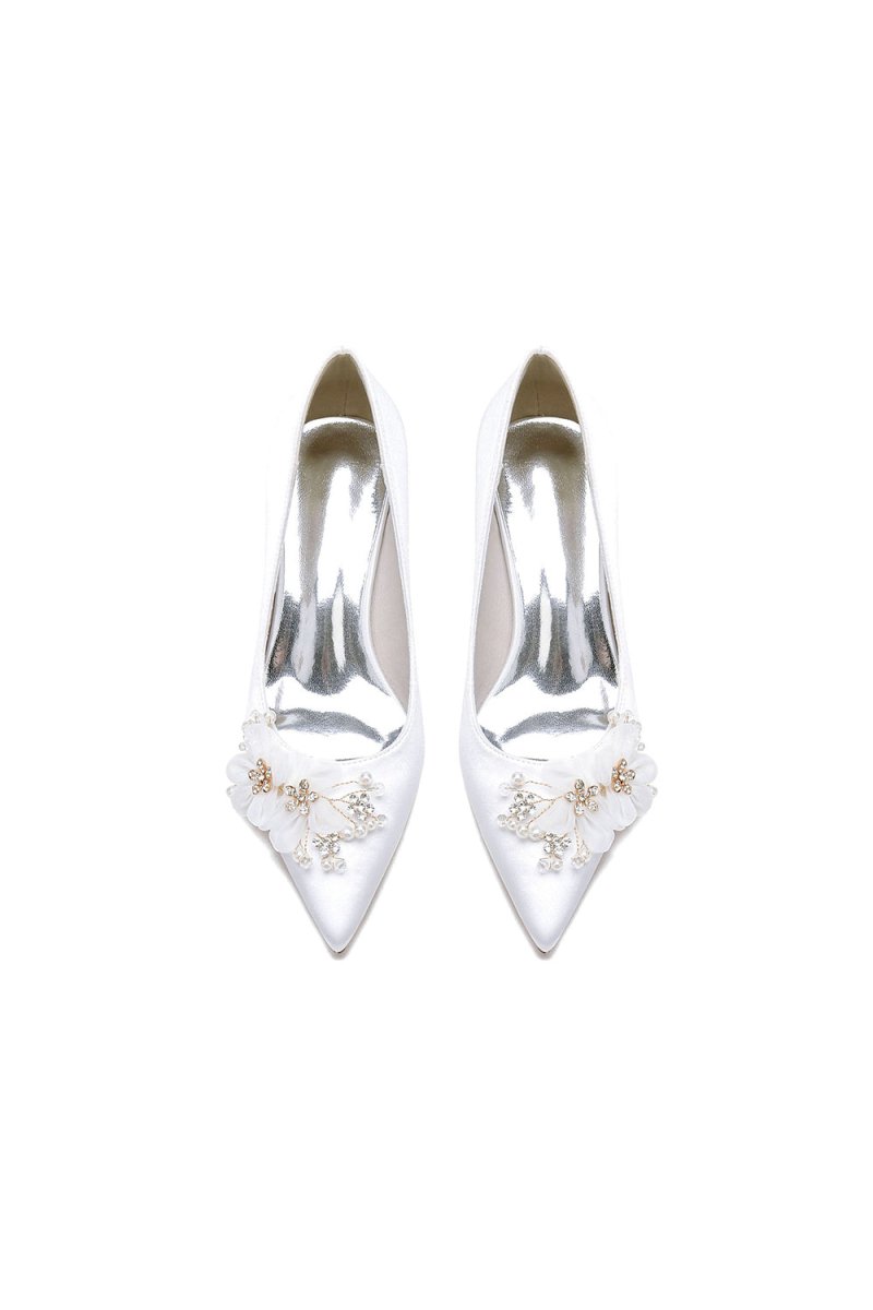 Satin Wedding Shoes Stiletto Heel With Rhinestone Flower - KissProm