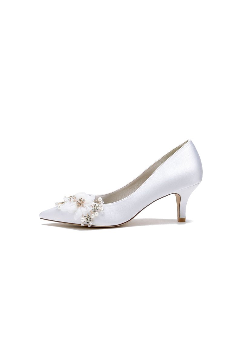 Satin Wedding Shoes Stiletto Heel With Rhinestone Flower - KissProm