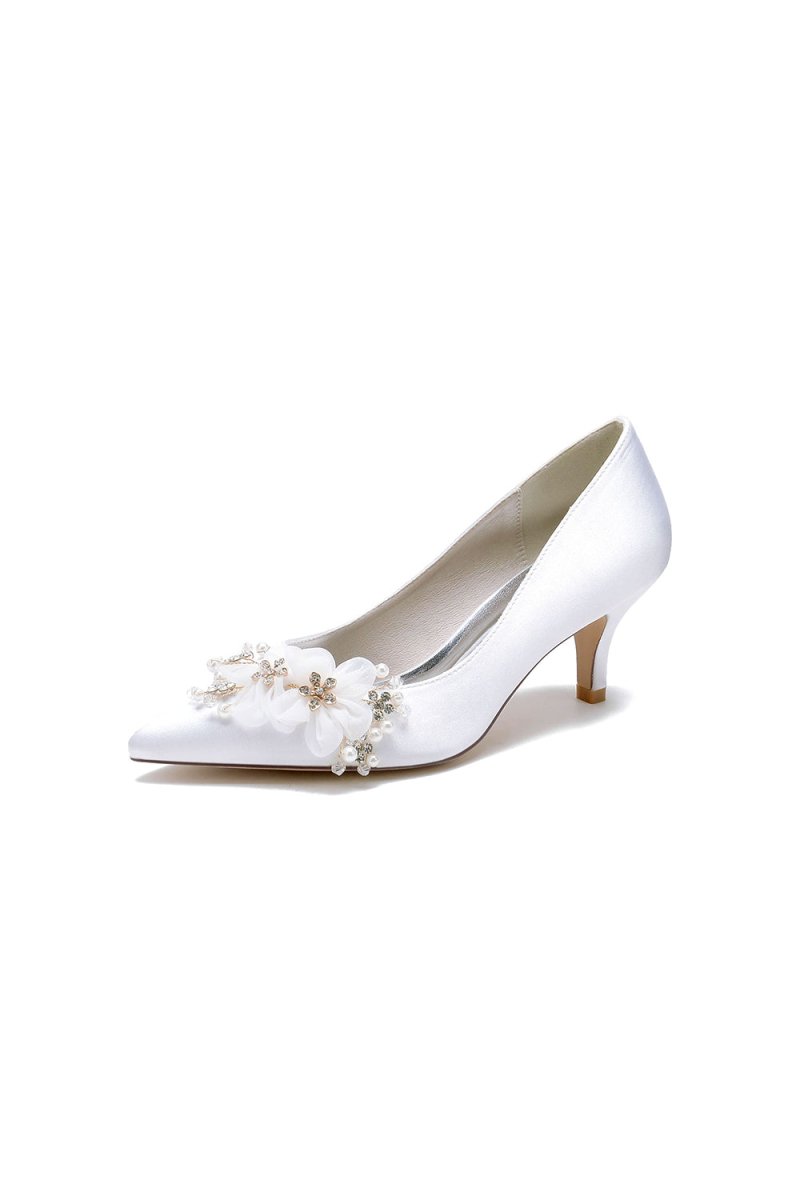 Satin Wedding Shoes Stiletto Heel With Rhinestone Flower - KissProm