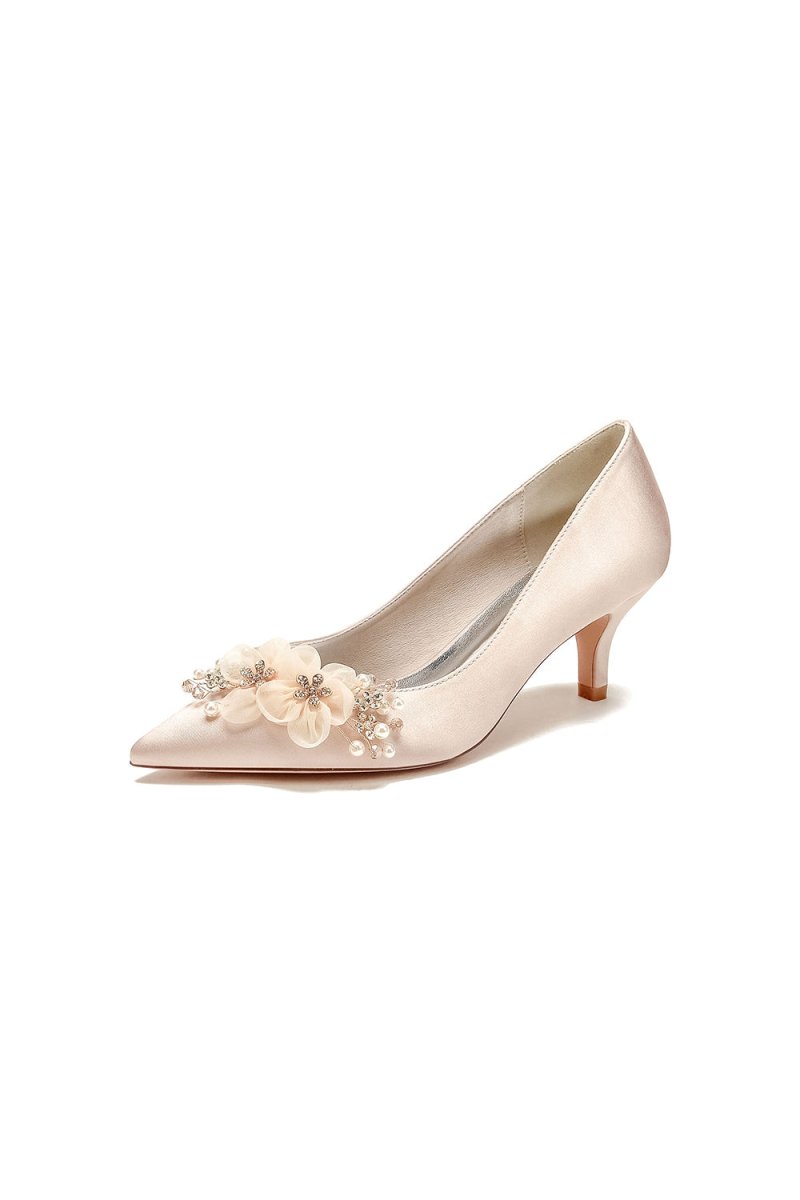 Satin Wedding Shoes Stiletto Heel With Rhinestone Flower - KissProm