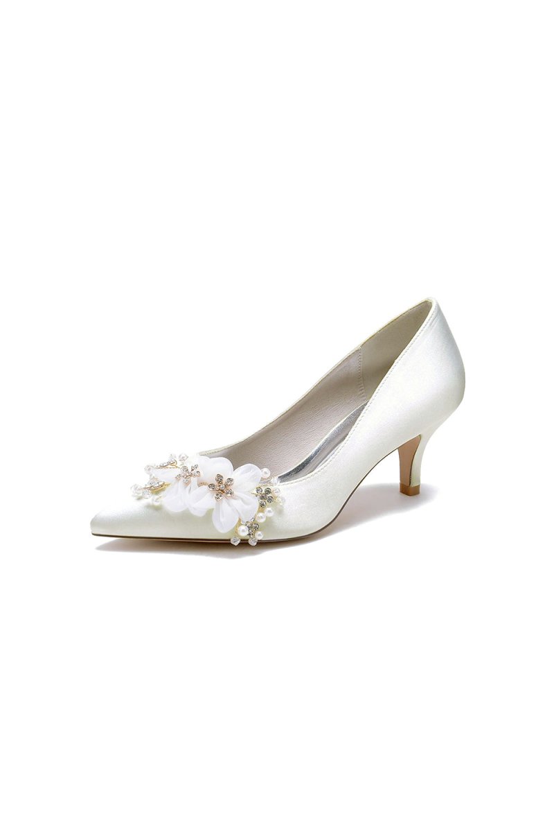 Satin Wedding Shoes Stiletto Heel With Rhinestone Flower - KissProm