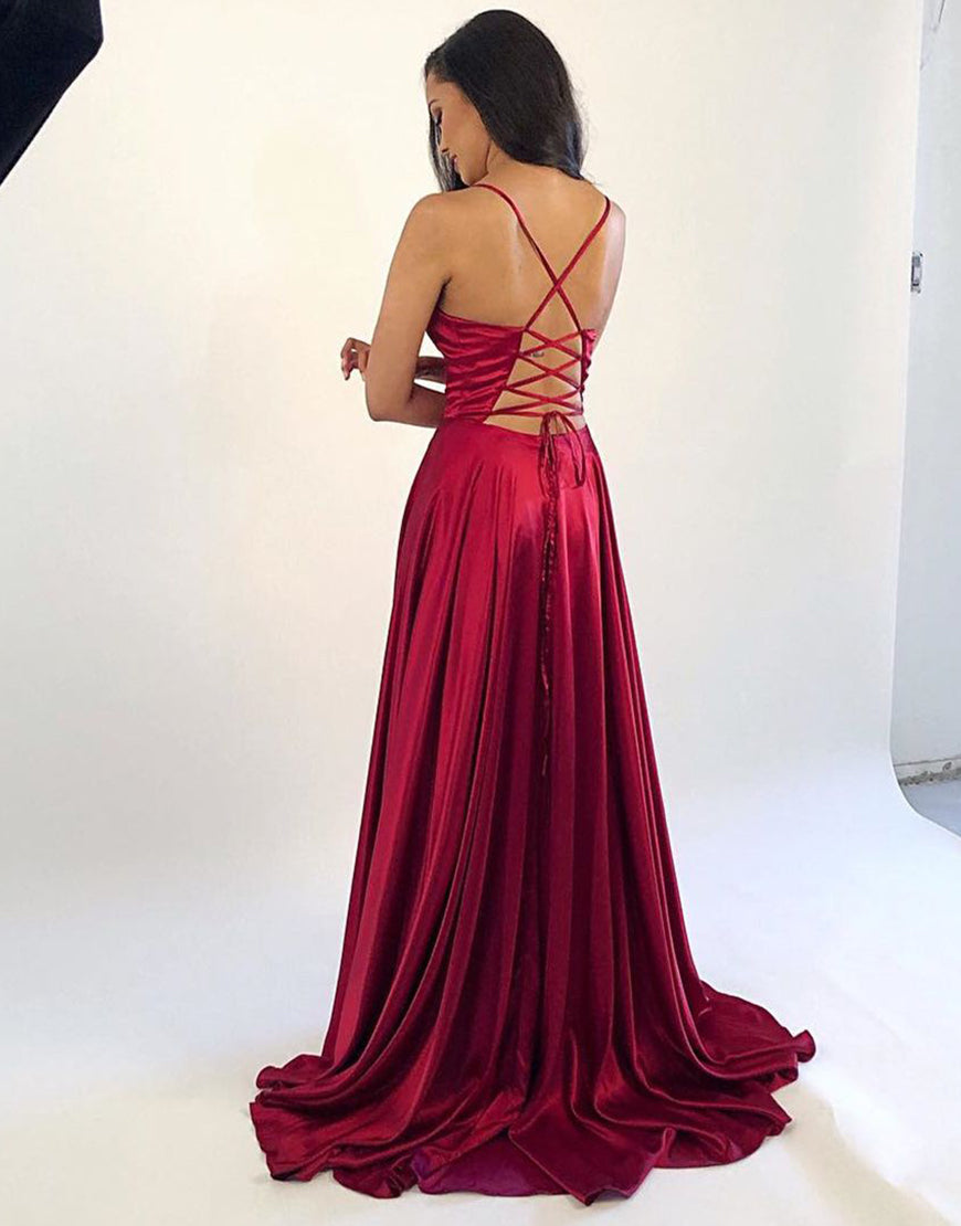 Tanya | Satin Long Dark Red Prom Dress