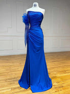 Sharice | Mermaid Strapless Beaded Ruched Long Prom Dress with Sleeve - KissProm