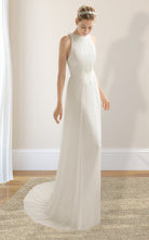 Sheath Halter Chiffon Plaited Dress With Special Back Design - KissProm