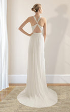 Sheath Halter Chiffon Plaited Dress With Special Back Design - KissProm