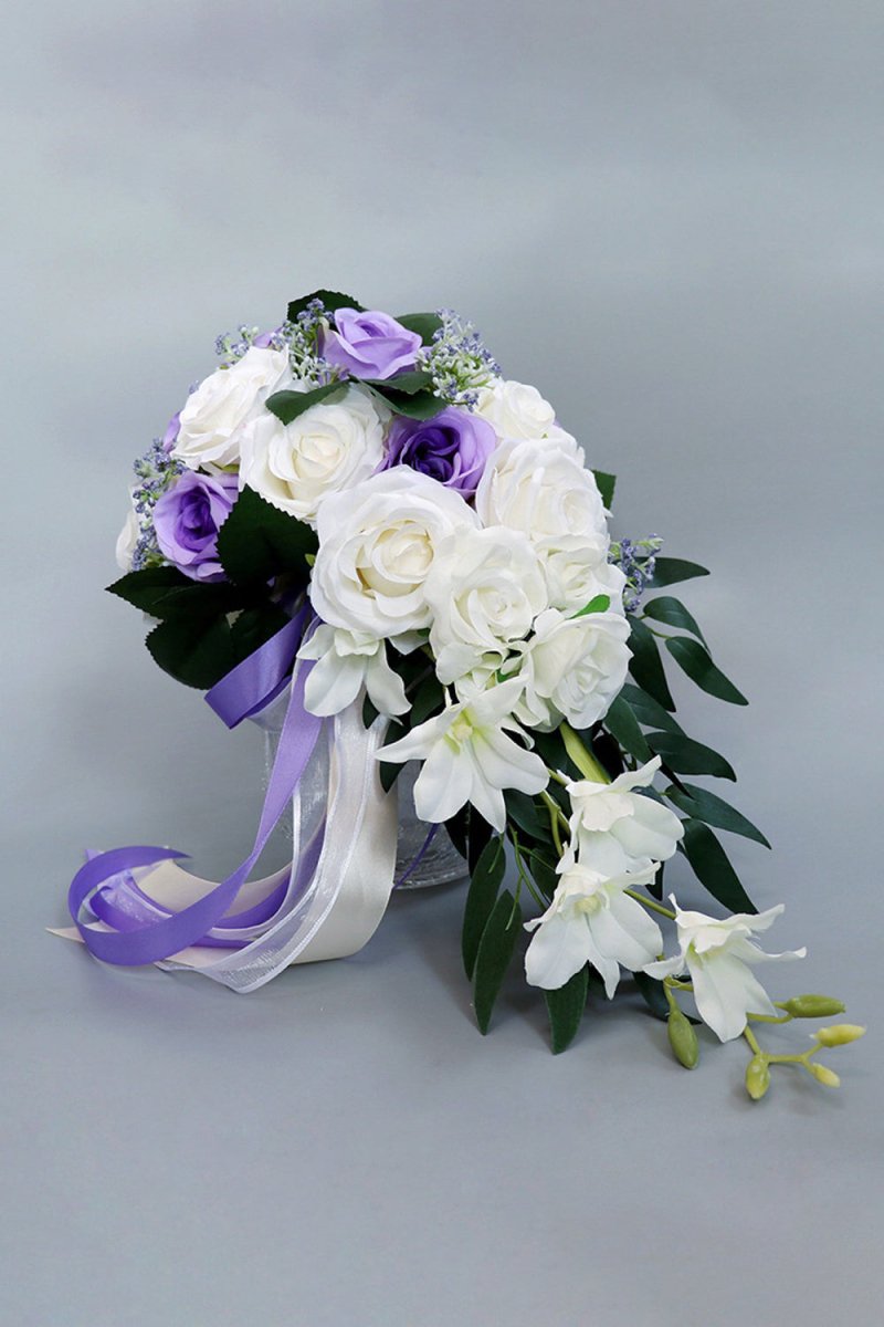 Silk Roses Artificial Cascade Wedding Flowers Bouquets - KissProm