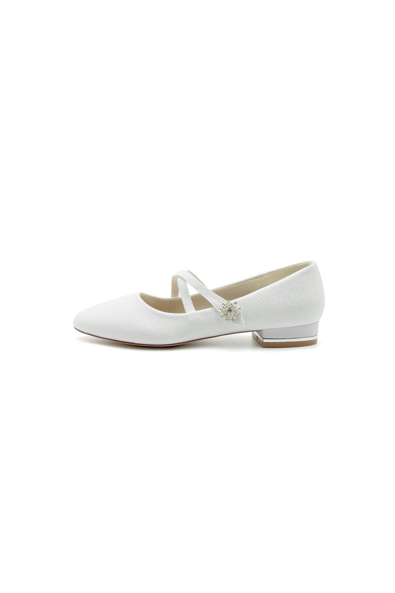 White Pointed Toe Wedding Flats - KissProm