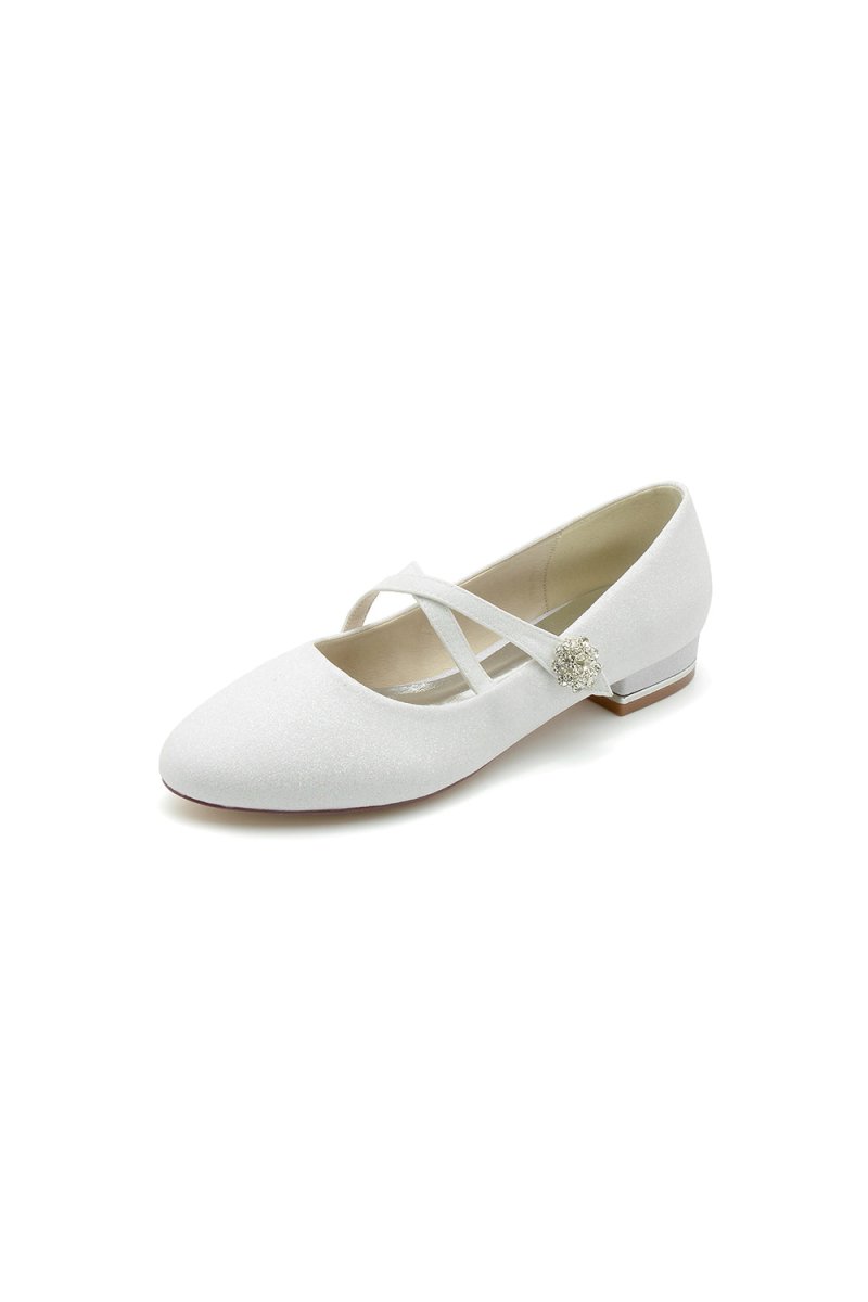 White Pointed Toe Wedding Flats - KissProm