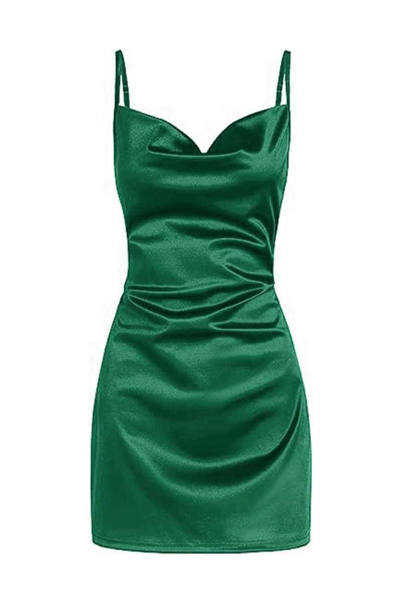 Simple Cowl Neck Champagne Satin Homecoming Dress - KissProm