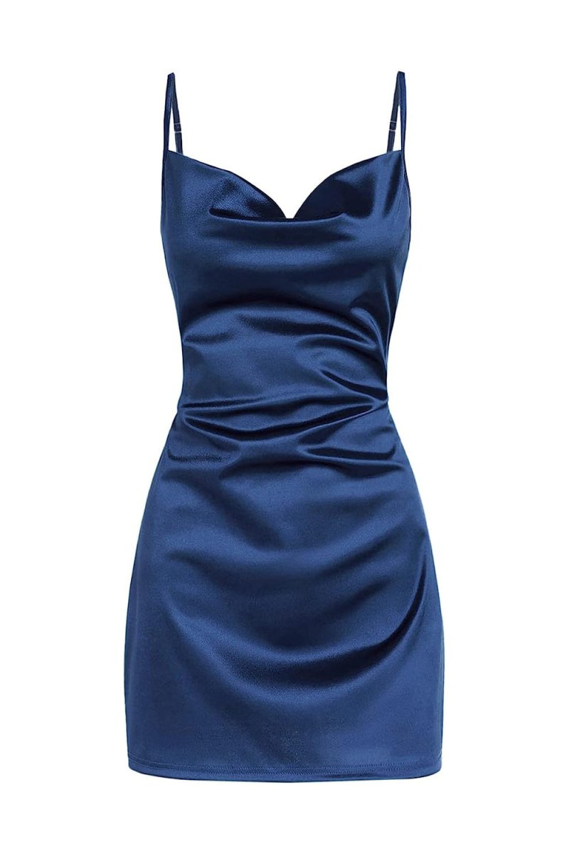 Simple Cowl Neck Champagne Satin Homecoming Dress - KissProm