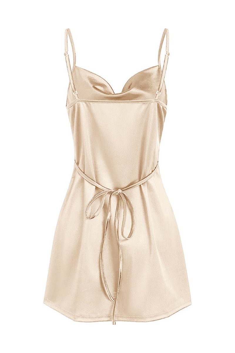 Simple Cowl Neck Champagne Satin Homecoming Dress - KissProm