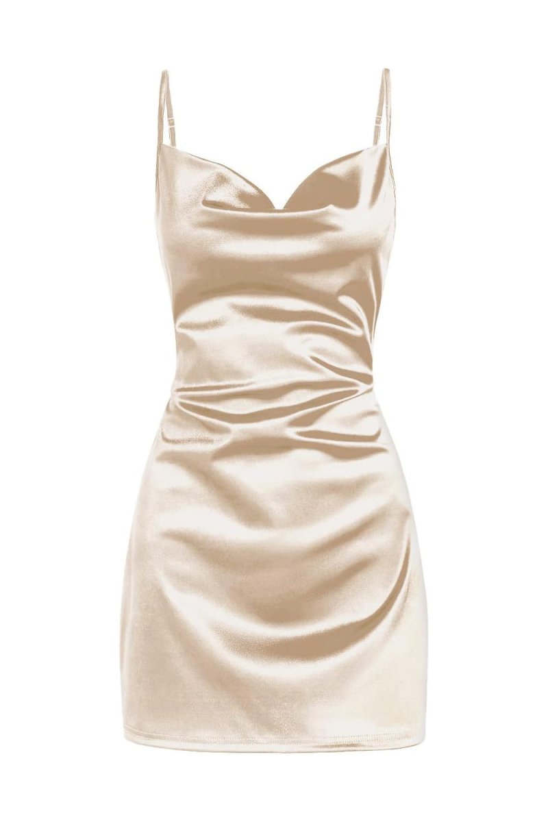 Simple Cowl Neck Champagne Satin Homecoming Dress - KissProm