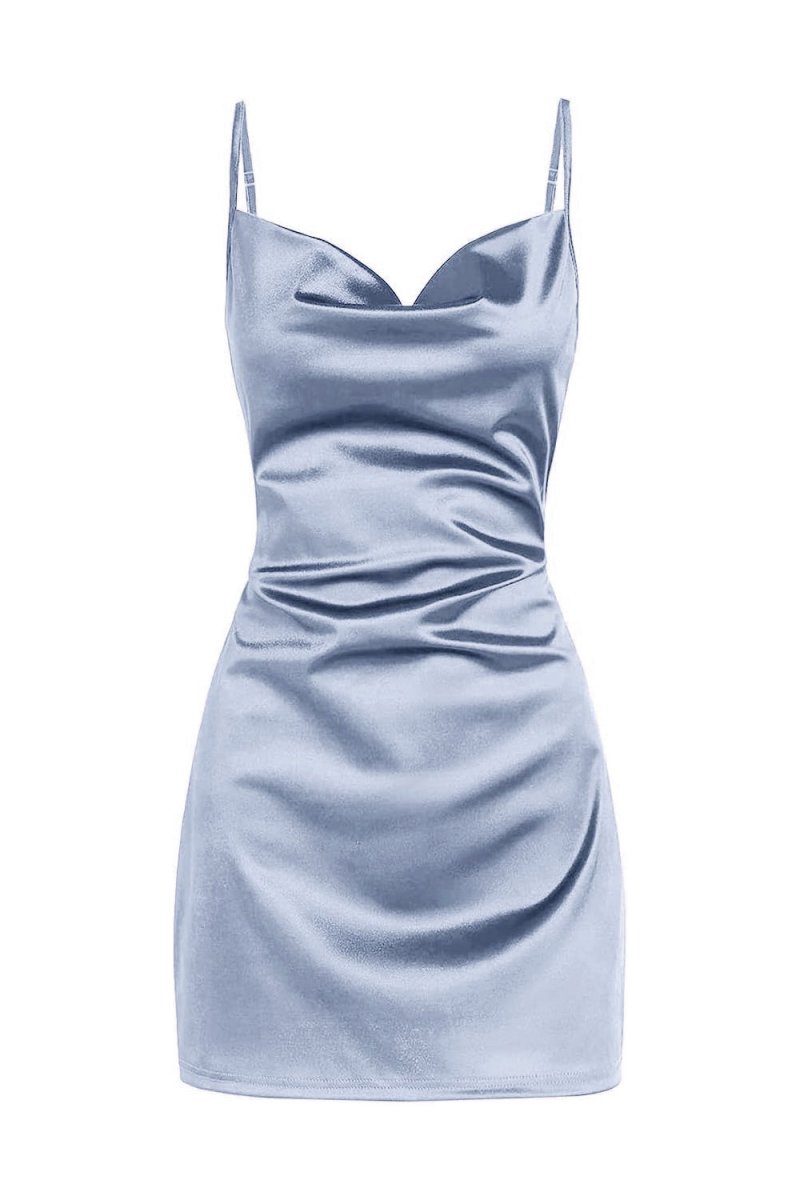 Simple Cowl Neck Champagne Satin Homecoming Dress - KissProm