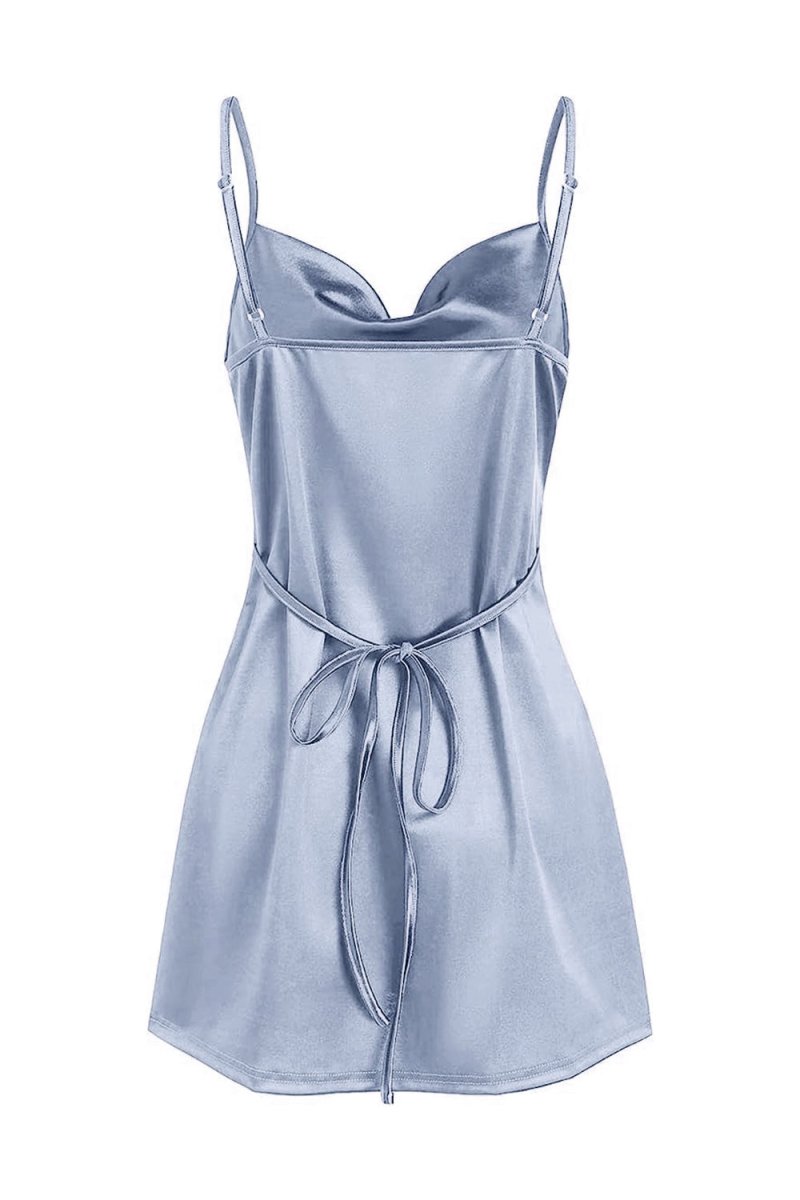 Simple Cowl Neck Champagne Satin Homecoming Dress - KissProm