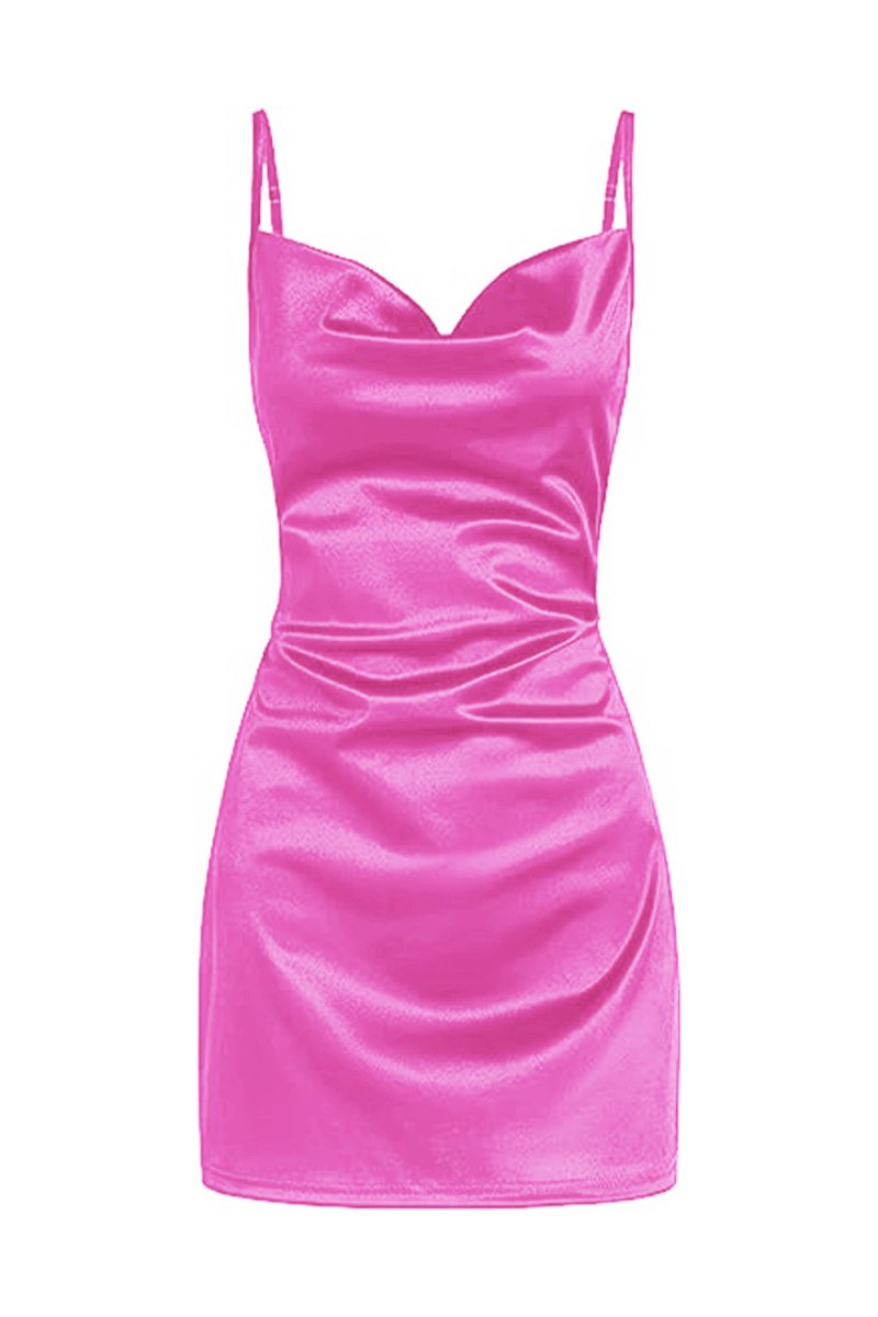 Simple Cowl Neck Champagne Satin Homecoming Dress - KissProm