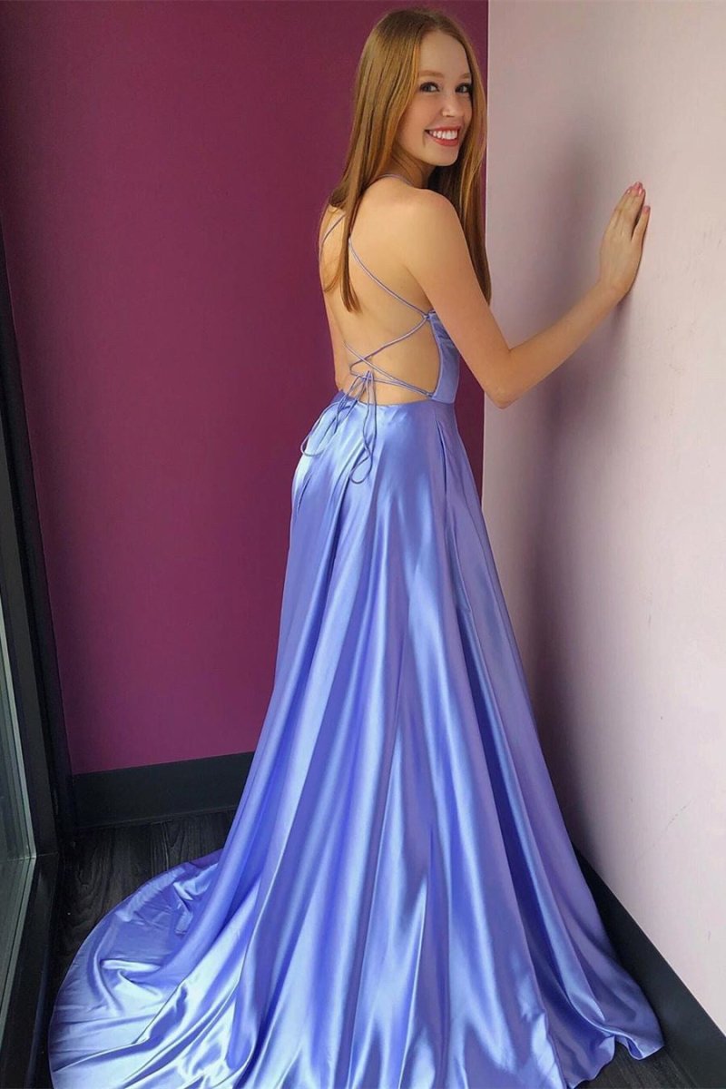 Simple High Slit Lavender Long Prom Dress with Pockets - KissProm