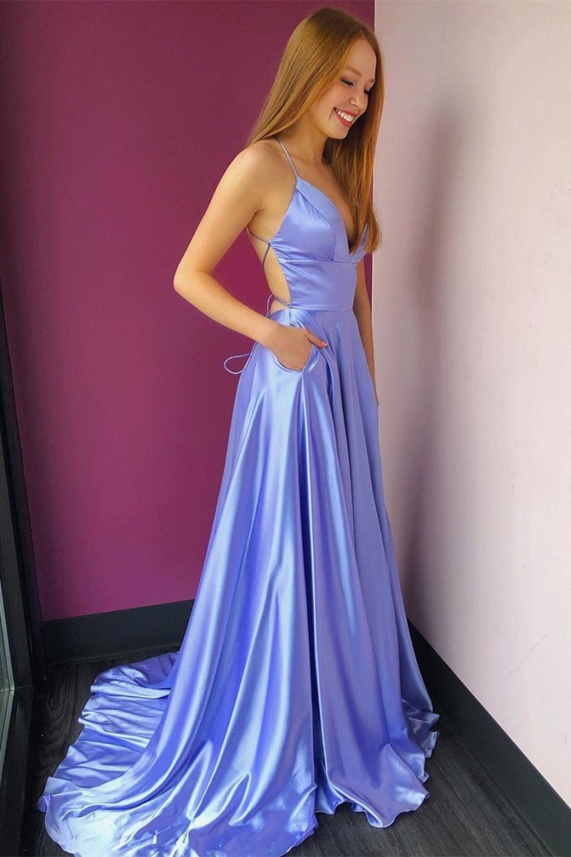 Simple High Slit Lavender Long Prom Dress with Pockets - KissProm