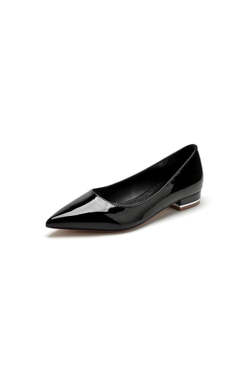 Simple Pointed Toe Slip - on Patent Leather Low Heels - KissProm