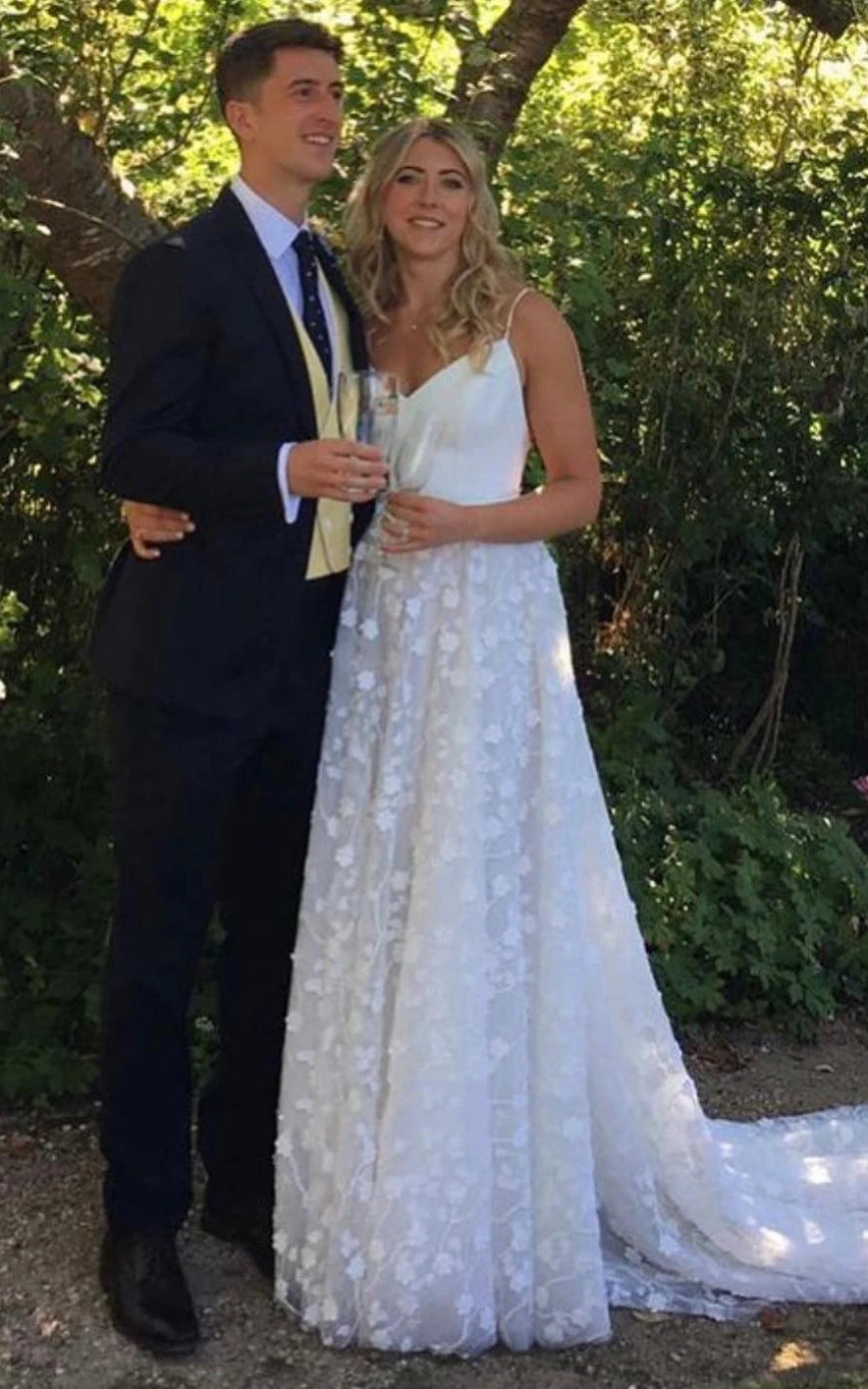 Spaghetti  Straps A-Line Satin Elegant Wedding Dress Sleeveless With Court Train