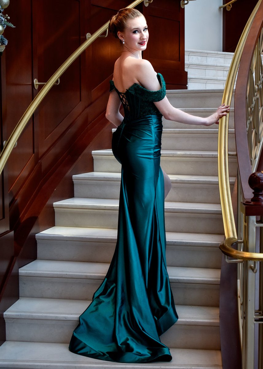 Raelyn |Mermaid Off the Shoulder Satin Prom Dress with Slit - KissProm