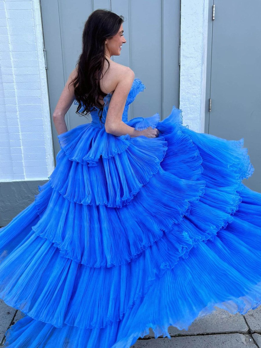 Vanessa |Strapless A - Line Tiered Crinkled Tulle Prom Dress - KissProm