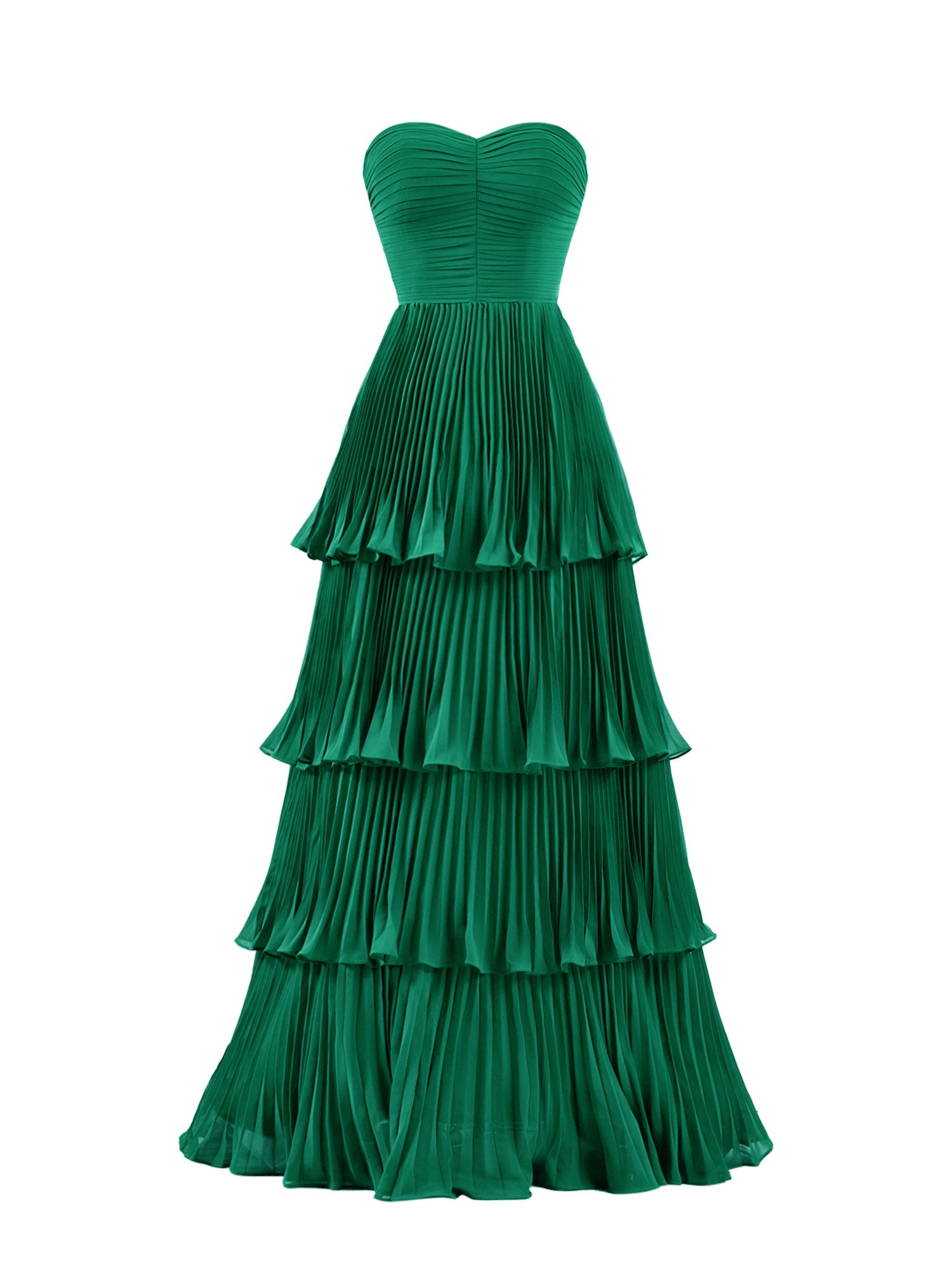 Khalani | Strapless Emerald Green Ruffle Multi-Layer Long Prom Dress |  KissProm