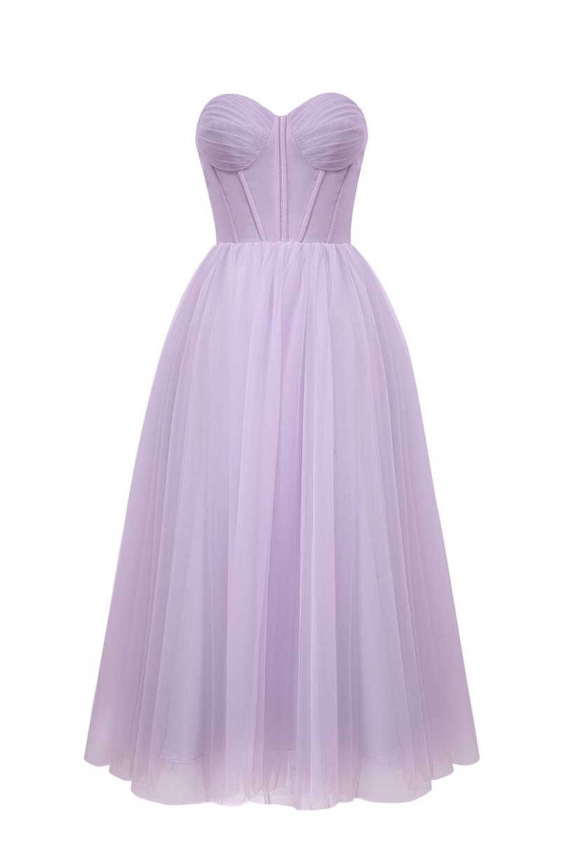 Strapless Puffy Midi Tulle Dress - KissProm