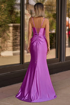 Jianna | Straps V - Neck Satin Mermaid Prom Dress with Bow - KissProm