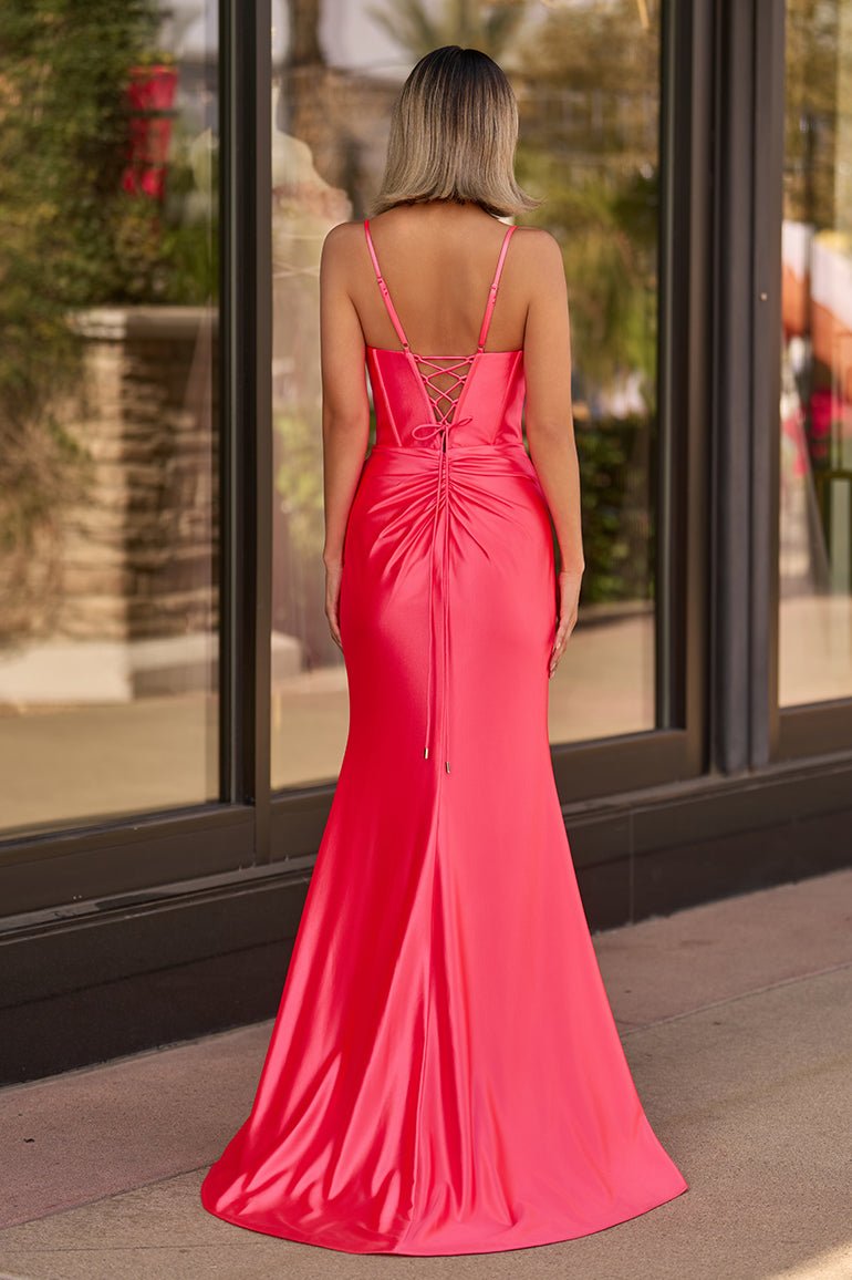 Jianna | Straps V - Neck Satin Mermaid Prom Dress with Bow - KissProm