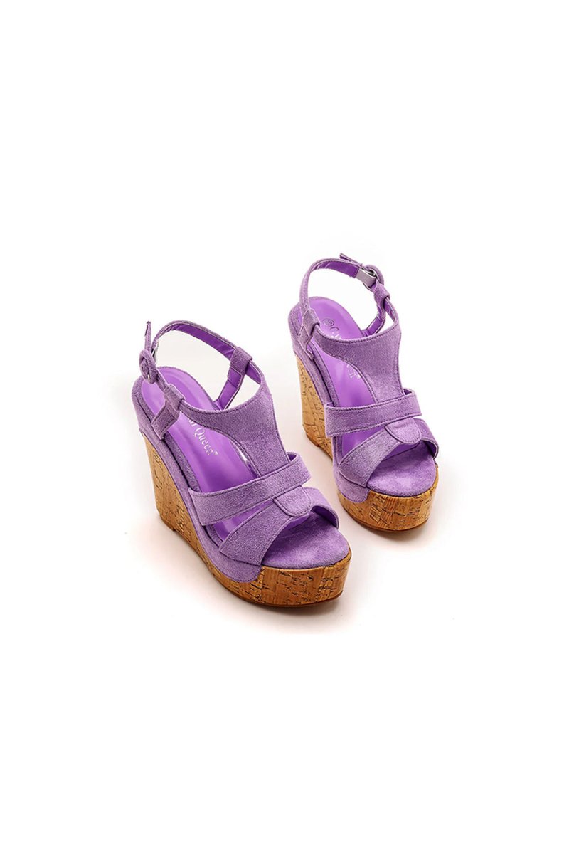 Suede Wood Grain Peep Toe Platform Wedges Sandals - KissProm