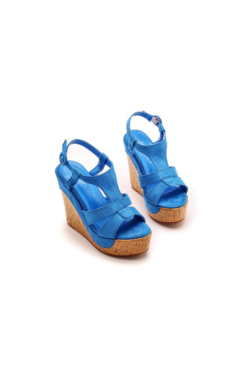 Suede Wood Grain Peep Toe Platform Wedges Sandals - KissProm