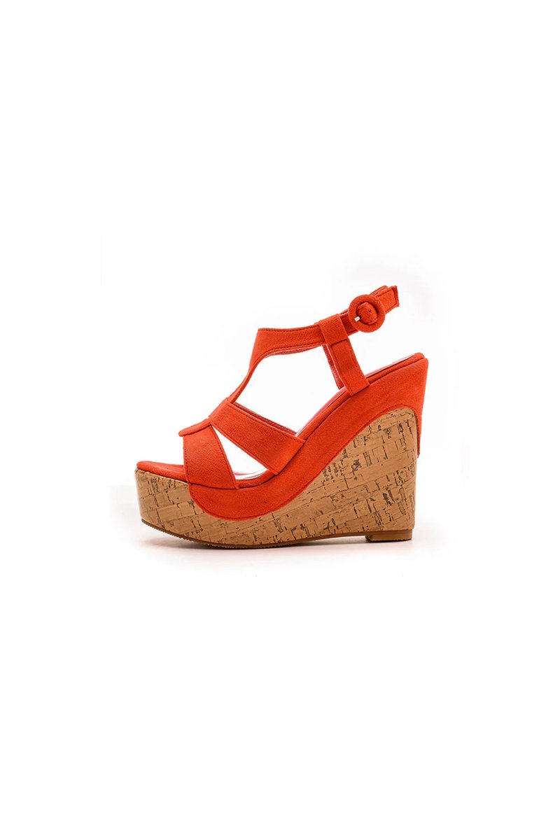 Suede Wood Grain Peep Toe Platform Wedges Sandals - KissProm