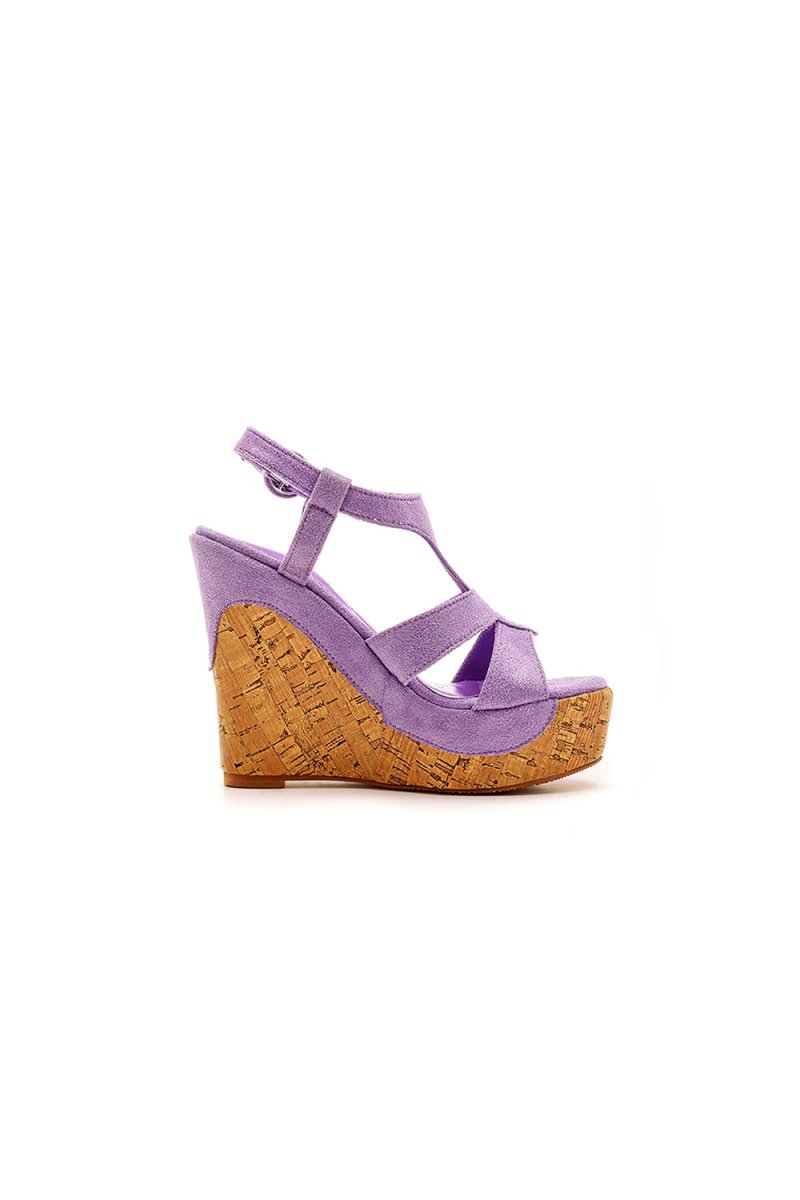 Suede Wood Grain Peep Toe Platform Wedges Sandals - KissProm