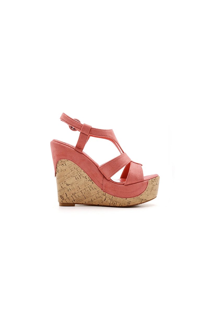 Suede Wood Grain Peep Toe Platform Wedges Sandals - KissProm