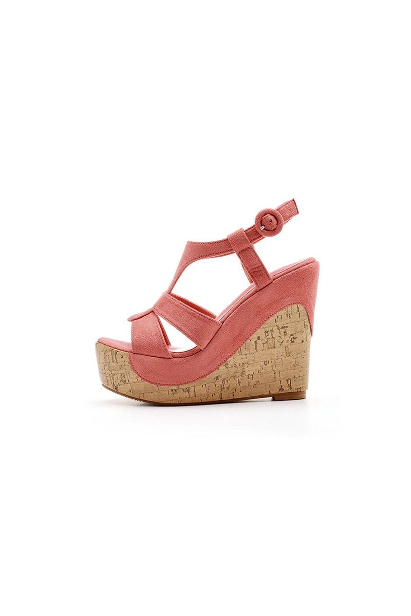 Suede Wood Grain Peep Toe Platform Wedges Sandals - KissProm