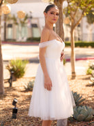 Sweet A - Line Off - The - Shoulder Little White Tulle Wedding Dresses - KissProm