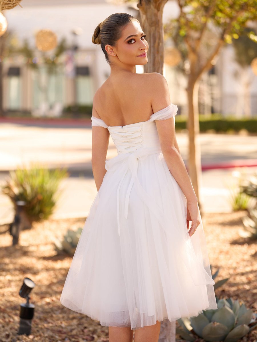 Sweet A - Line Off - The - Shoulder Little White Tulle Wedding Dresses - KissProm