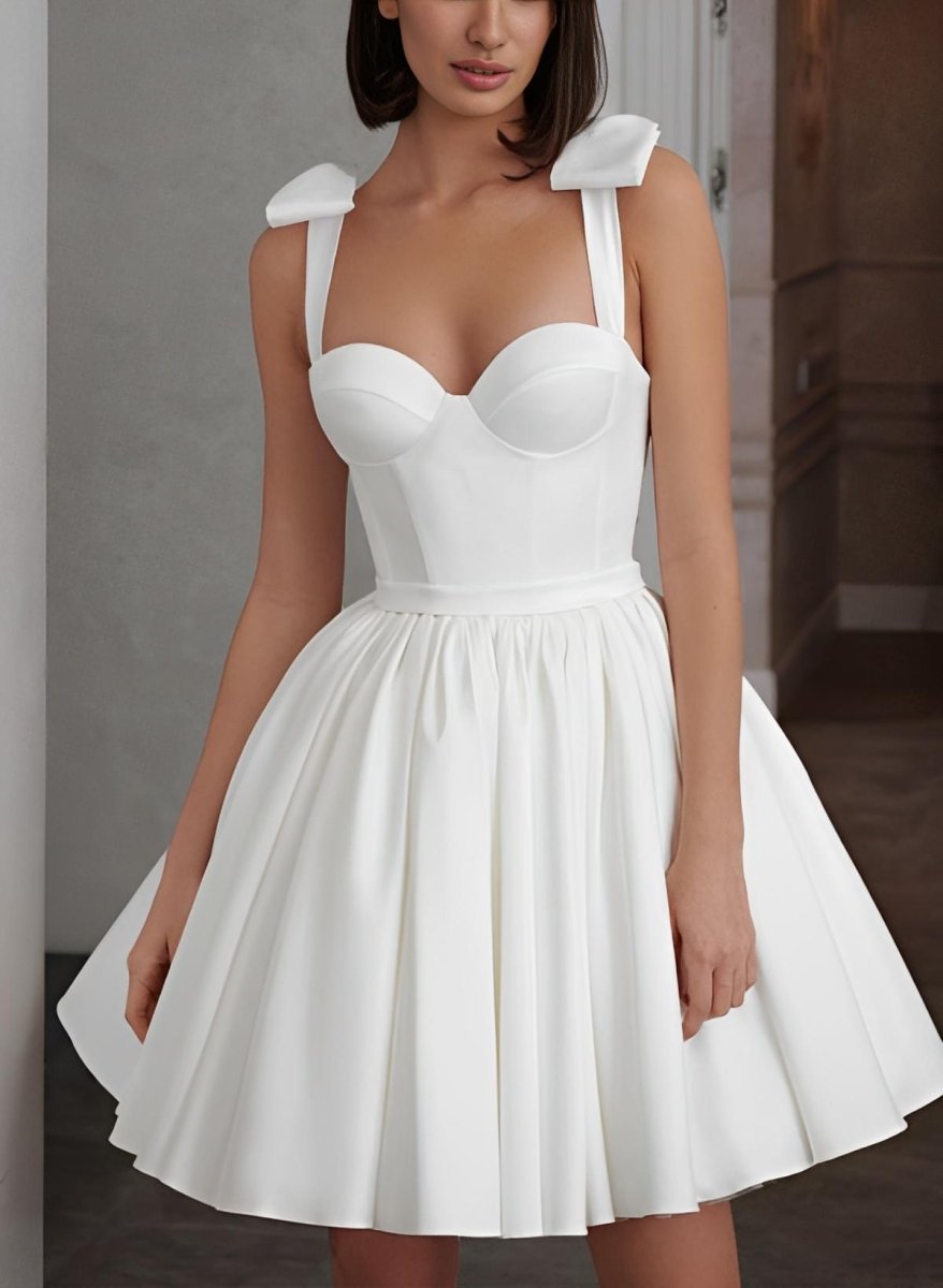 Sweet A - Line Sweetheart Sleeveless Short Satin Wedding Dresses - KissProm