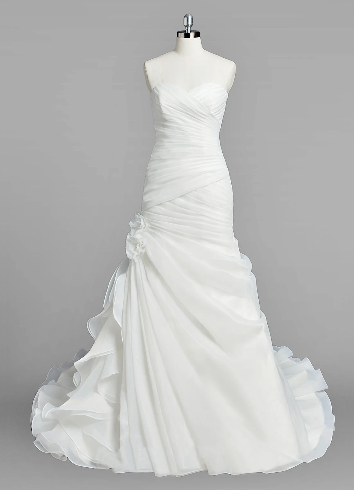 Sweetheart Mermaid Organza Wedding Dress With Ruching and Ruffles - KissProm