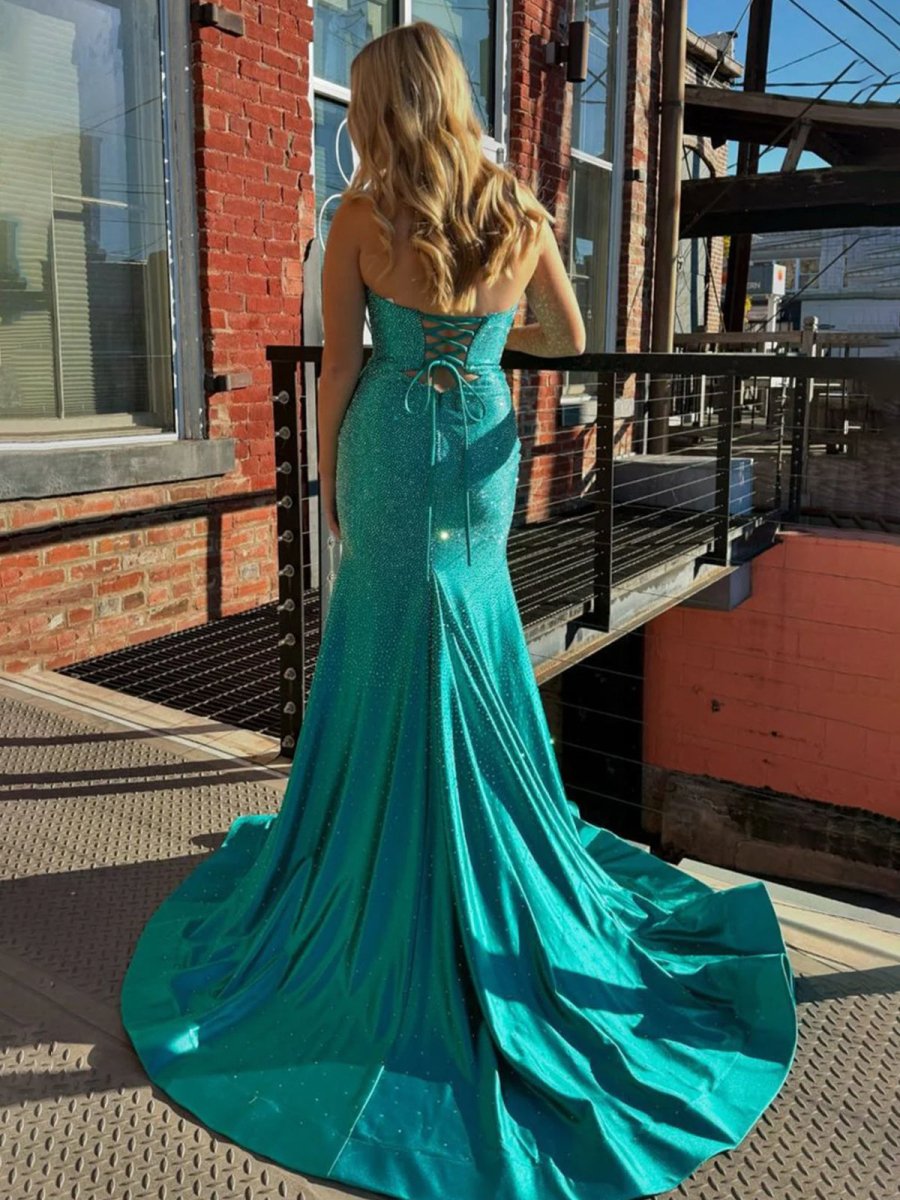 Telah | Glitter Mermaid Yellow Sweetheart Cut - out Long Prom Dress with Beading - KissProm