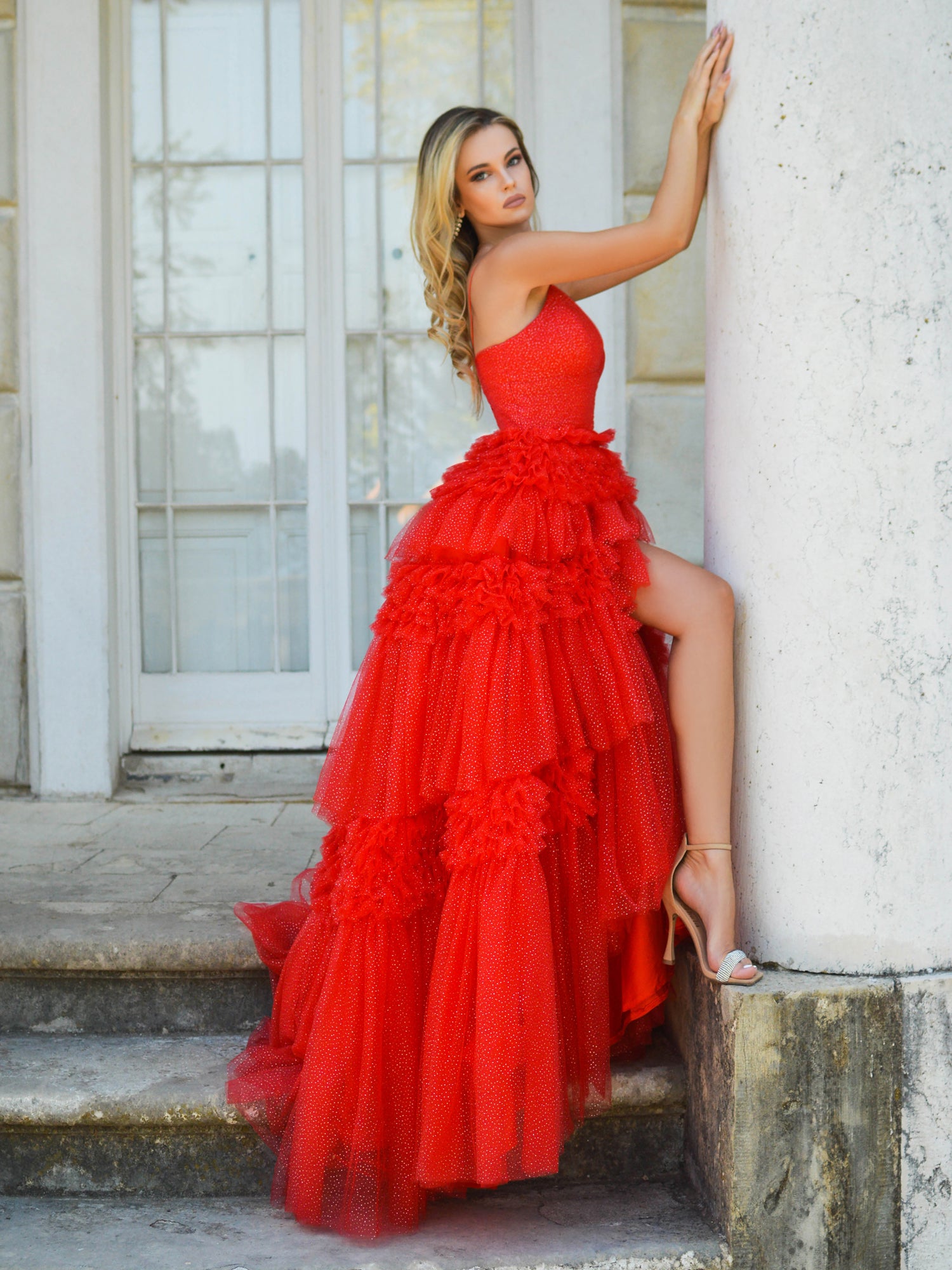 Red Strapless High Low Prom Dresses