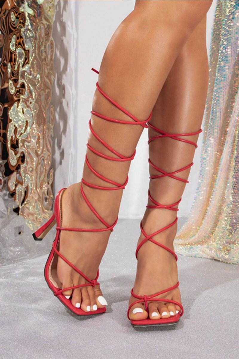 Tie Leg Design Pyramid Heeled Strappy Sandals Fashion Summer Heeled Sandals - KissProm