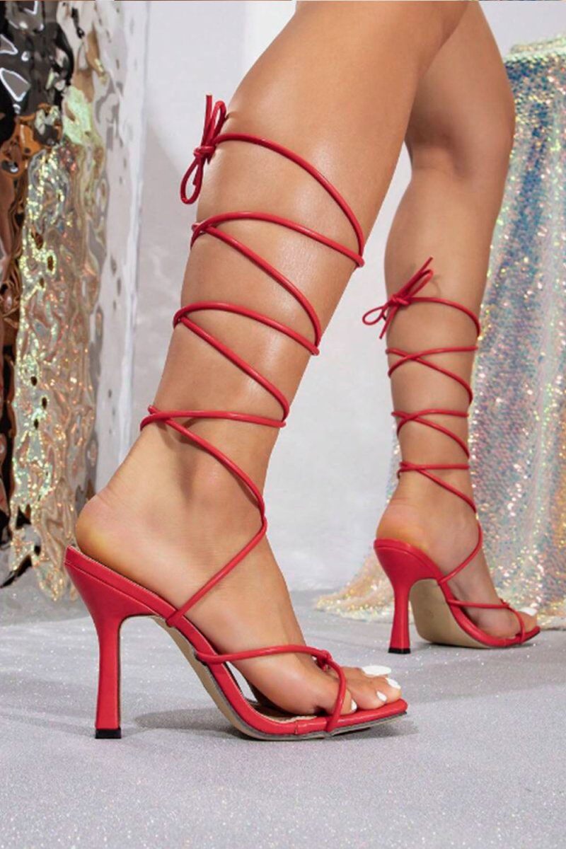 Tie Leg Design Pyramid Heeled Strappy Sandals Fashion Summer Heeled Sandals - KissProm