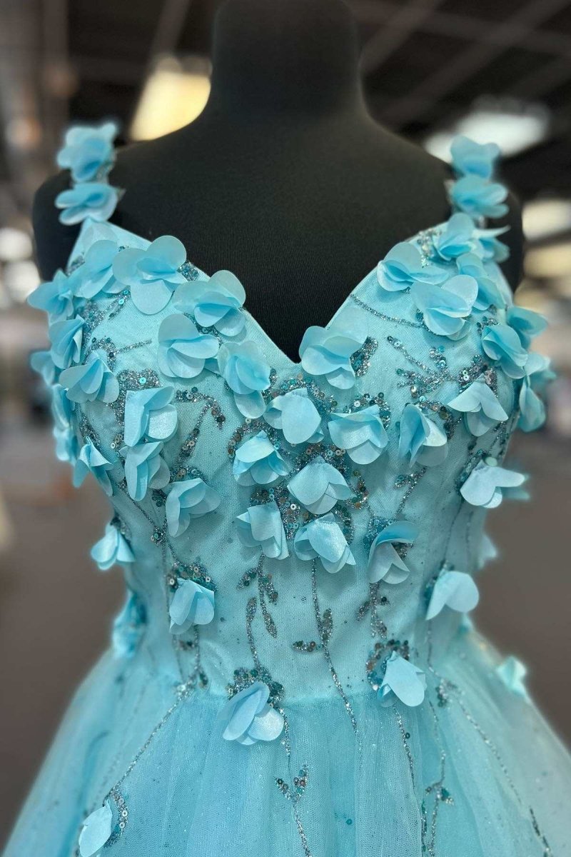 Jubilee | Tiffany Blue 3D Floral Lace Sweetheart Backless A - Line Short Party Dress - KissProm