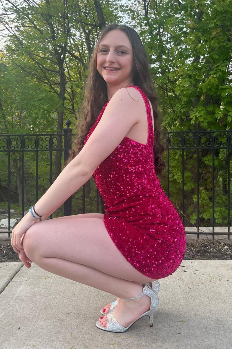 Linnea | Tight Sequins One Shoulder Homecoming Dress - KissProm