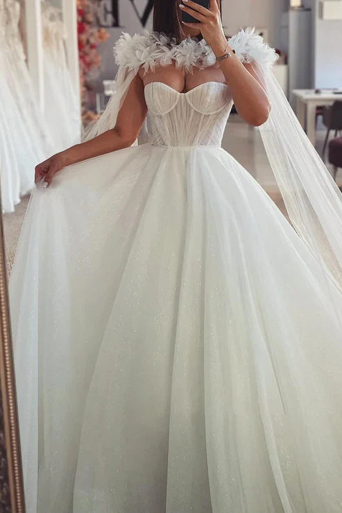 Tulle A-Line Empire Glitter  With Detachable Bolero Wedding Dress