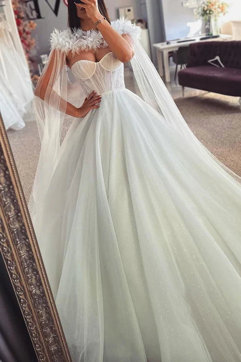 Tulle A-Line Empire Glitter  With Detachable Bolero Wedding Dress